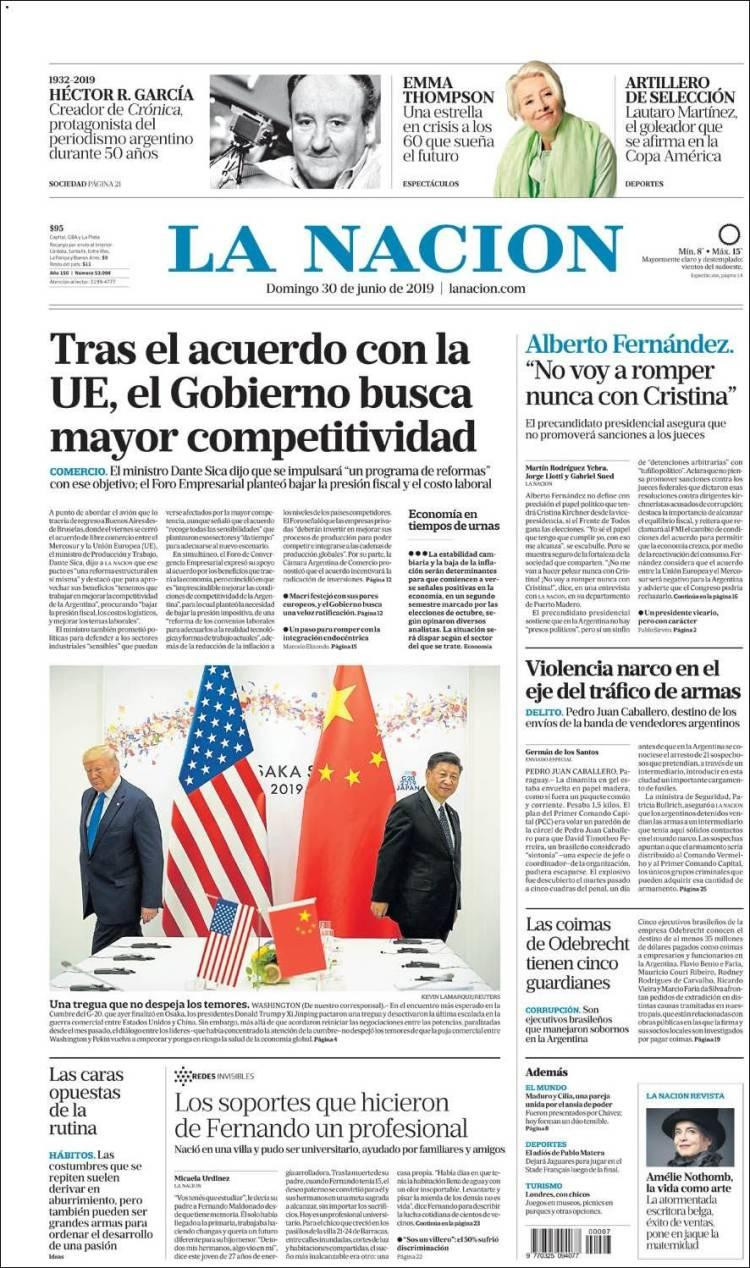 Tapas de diarios, domingo 30-06-19, LA NACION