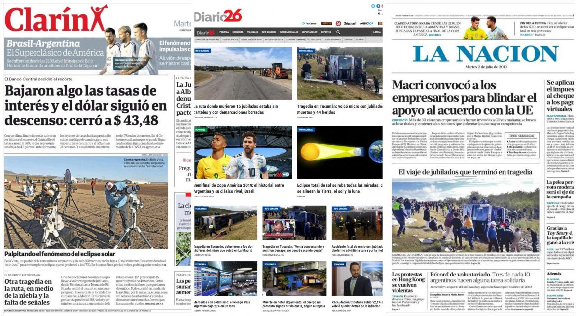 Tapas de diarios - Martes 2-07-19