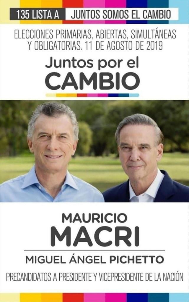Boletas presidenciales PASO 2019 - Mauricio Macri y Miguel Pichetto – Juntos por el Cambio