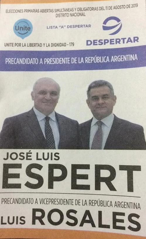 Boletas presidenciales PASO 2019 - José Luis Espert y Luis Rosales – Unite/Frente Despertar