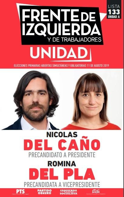 Boletas presidenciales PASO 2019 - Nicolás del Caño y Romina Del Plá – Frente de Izquierda