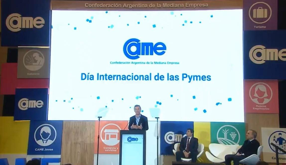 Mauricio Macri en acto de la CAME por el Día Internacional de las Pymes