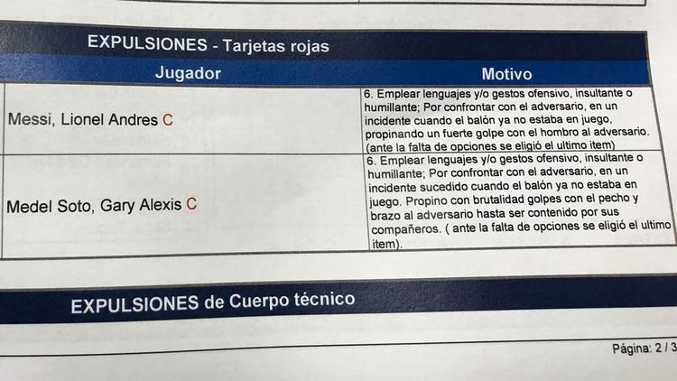 Expulsión de Messi contra Chile en Copa América, fútbol, deportes, informe del árbitro