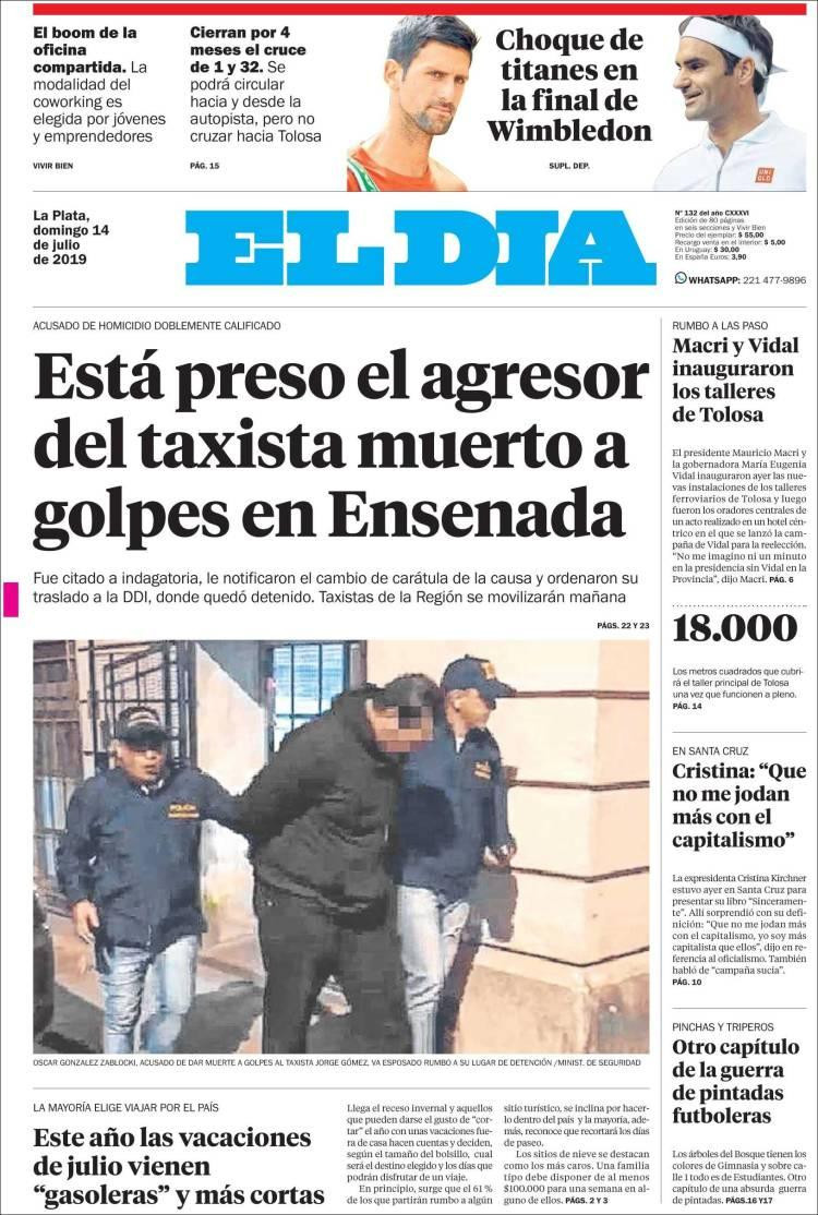 14-7-19, tapas de diarios, EL DIA