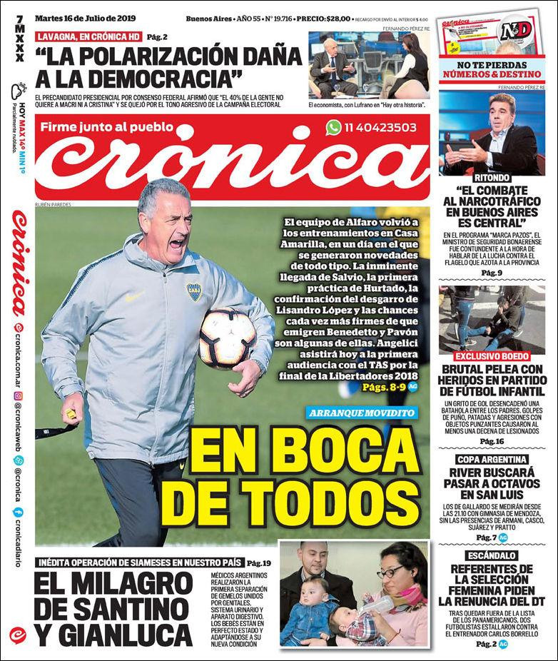 Tapas de diarios - Crónica martes 16-07-19