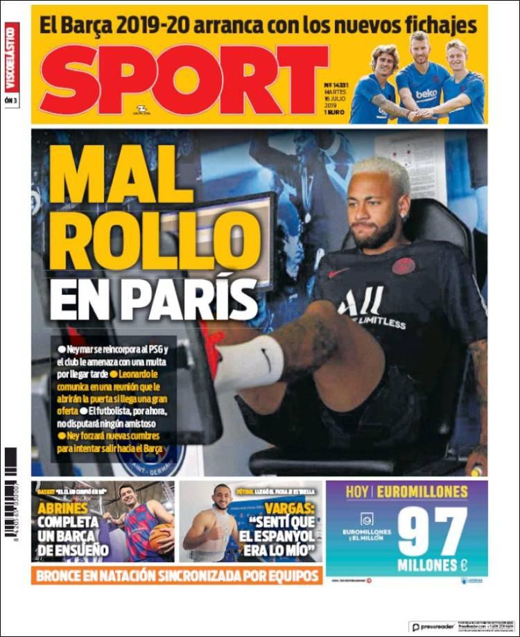 Tapas de diarios - Sport martes 16-07-19