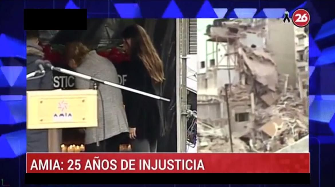 Homenaje de la mujer e hija de Alberto Nisman para el fiscal en acto por 25 aniversarIo de AMIA (Canal 26)