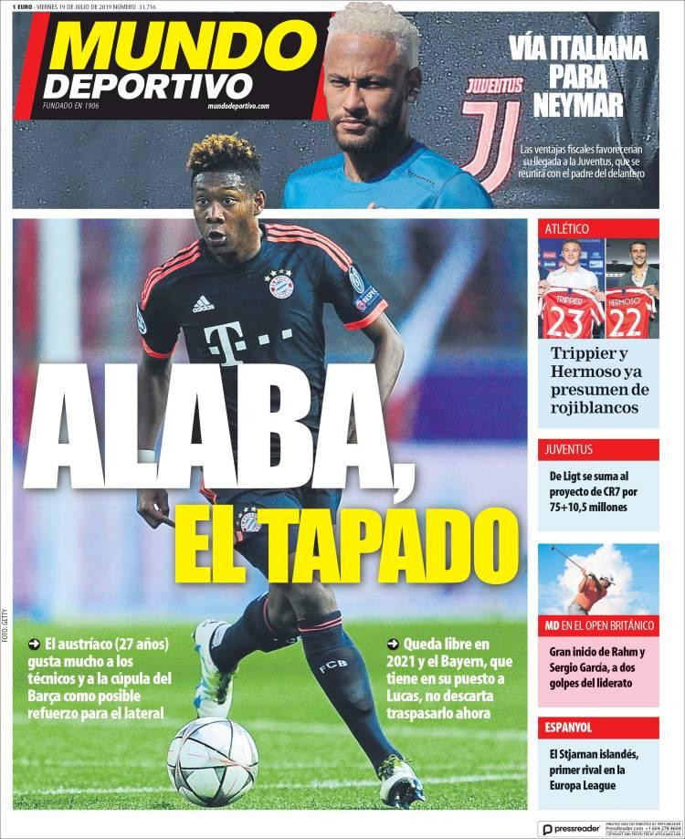 Tapas de diarios, Mundo Deportivo de España, viernes 19 de julio de 2019