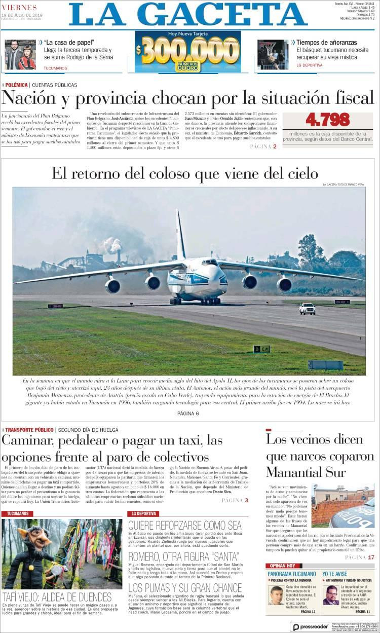 Tapas de diarios, La Gaceta, viernes 19 de julio de 2019