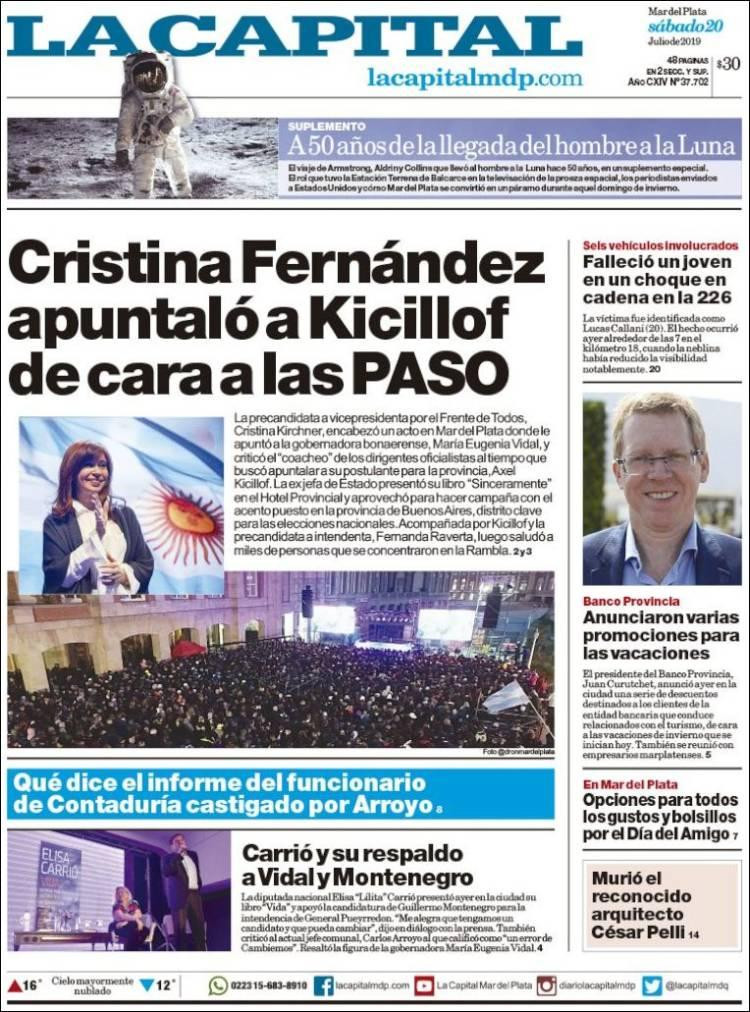 Tapas de diarios,La Capital MDQ, sábado 20 de julio de 2019	