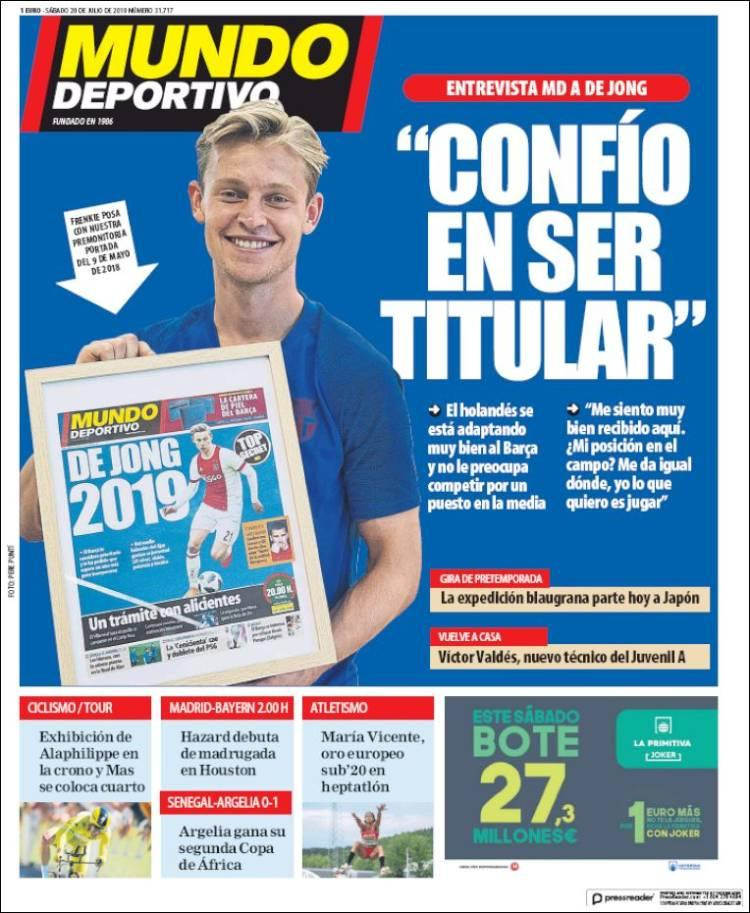 Tapas de diarios, Mundo Deportivo, sábado 20 de julio de 2019	