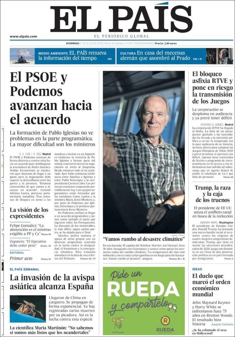 Tapas de diarios, 21 de julio 2019, EL PAIS