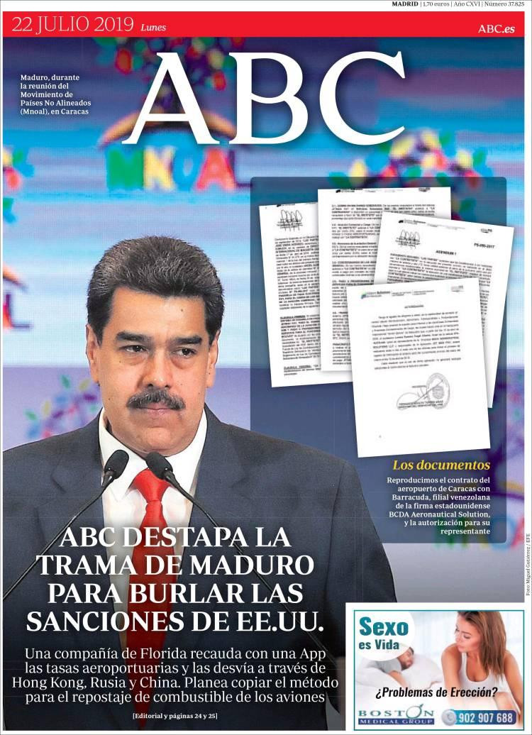Tapas de diarios, 22-7-19, ABC