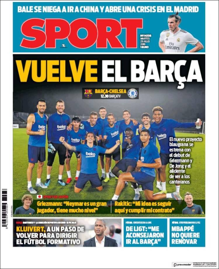 Tapas de diarios, Sport de España, martes 23 de julio de 2019