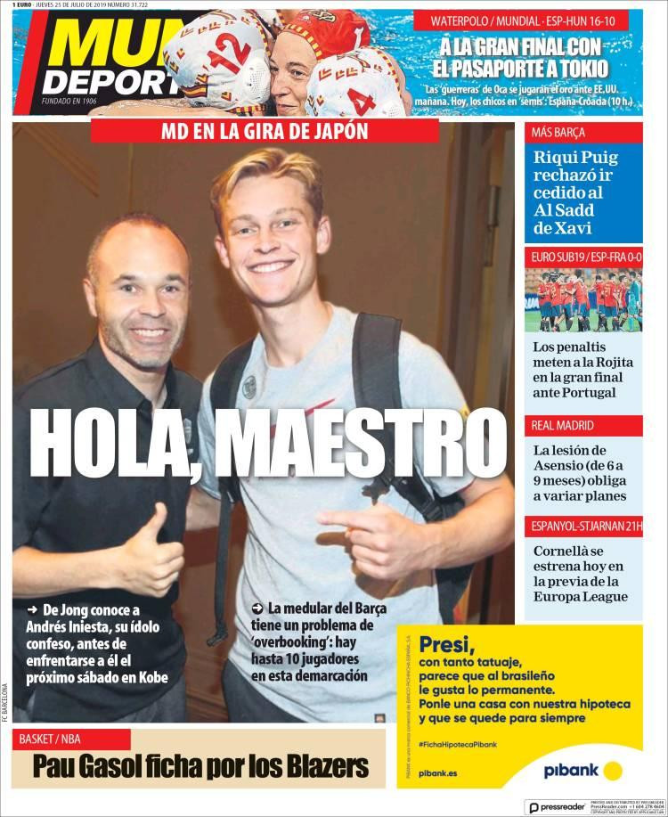 Tapas de diarios, Mundo Deportivo de España, jueves 25-07-19