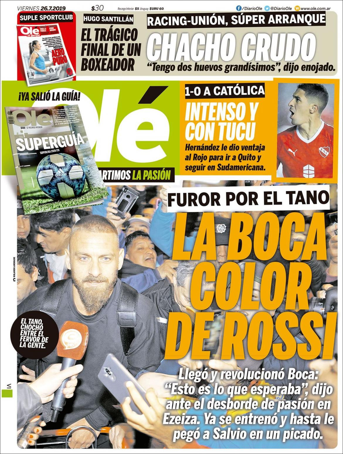 Tapas de diarios, Ole, viernes 26-07-19