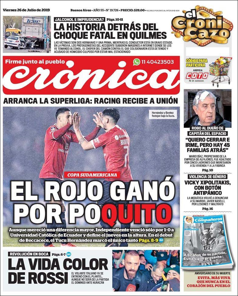 Tapas de diarios, Crónica viernes 26-07-19