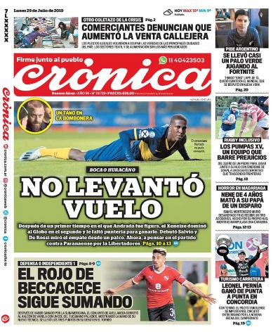 Tapas de diarios, Crónica, lunes 29-07-19