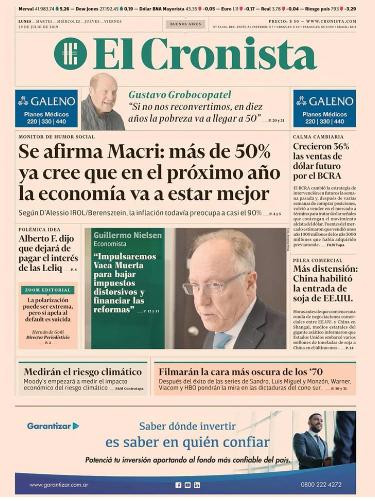 Tapas de diarios, El Cronista, lunes 29-07-19