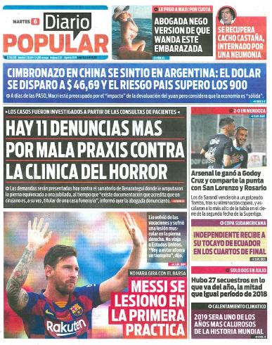Tapas de diarios, Diario Popular, 06-08-19