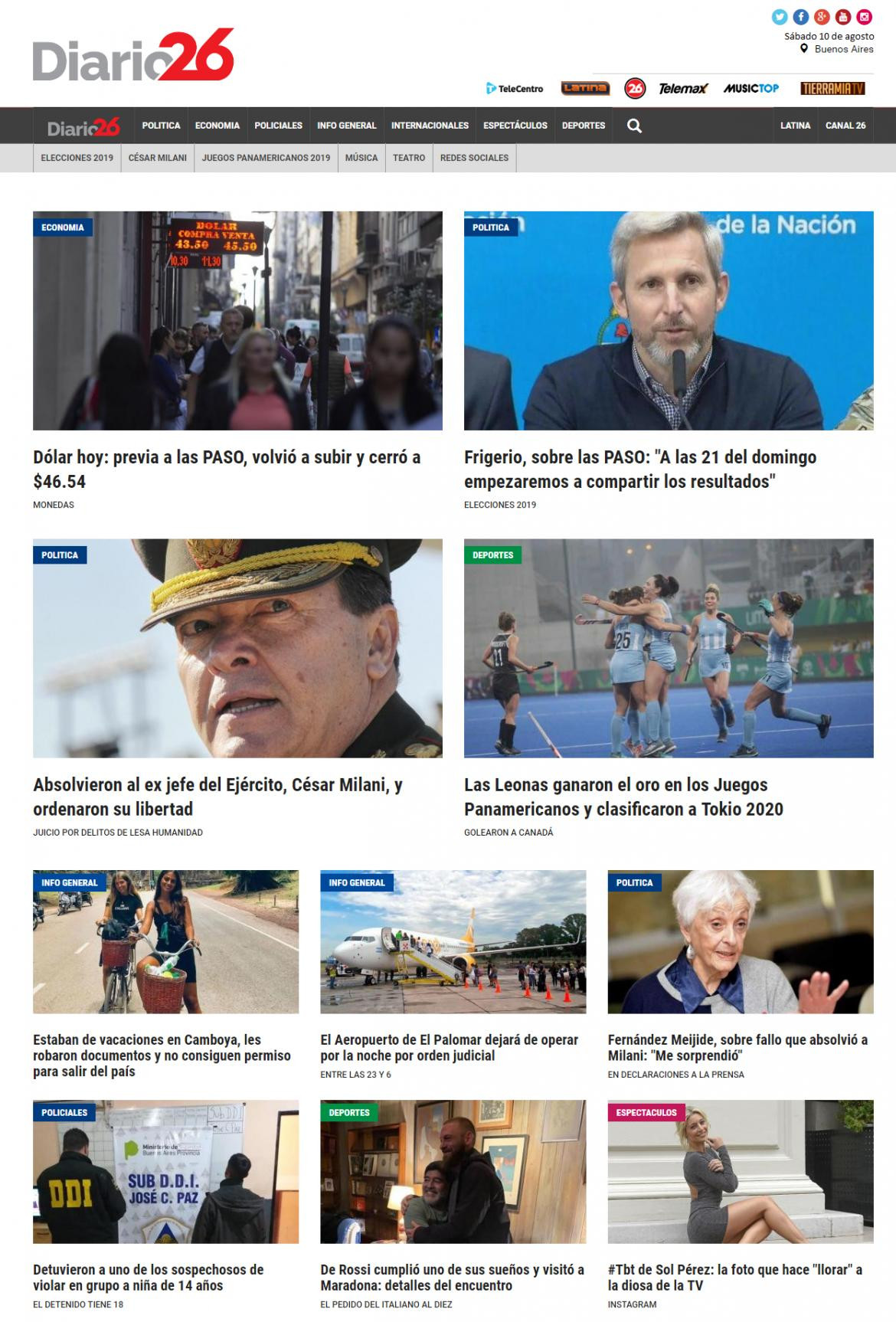 Tapas de diarios, Diario 26, sábado 10 agosto 2019