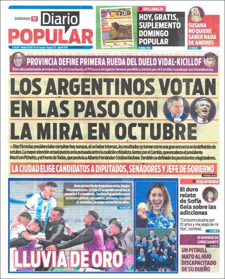 Tapas de diarios, Diario Popular, domingo 11 de agosto de 2019