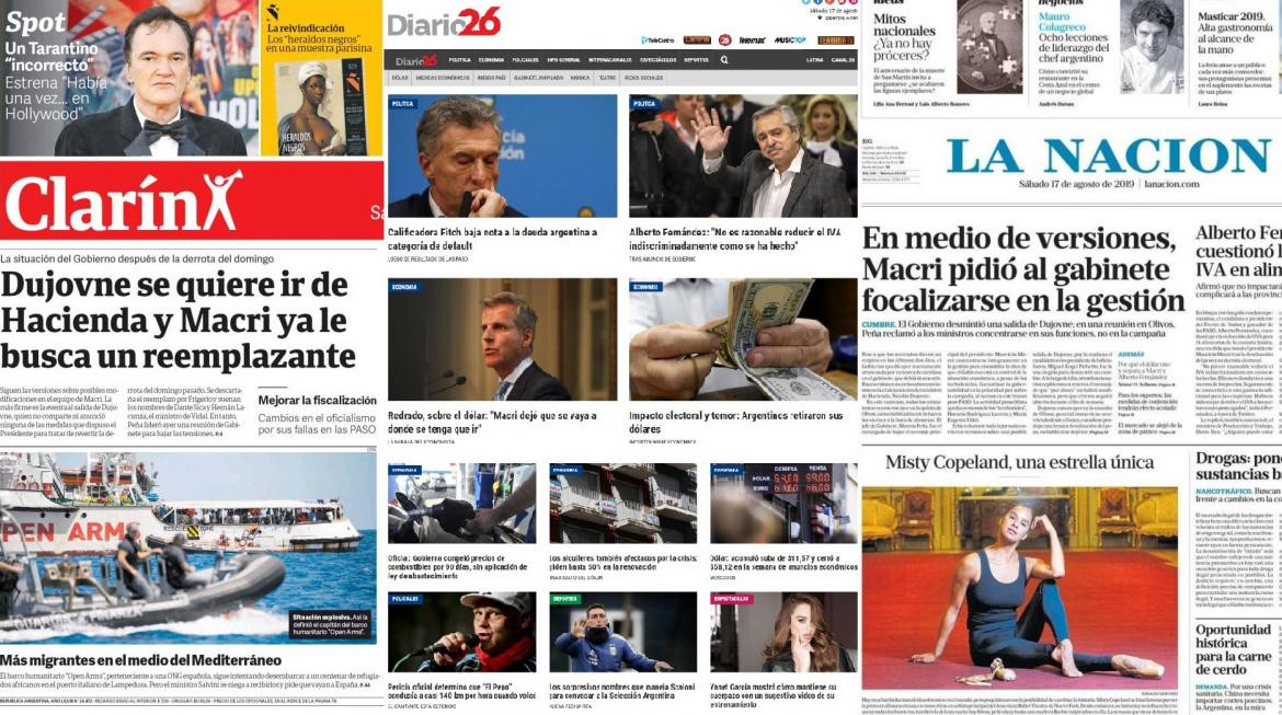 Tapas de diarios argentinos, Sábado 17-8-19	