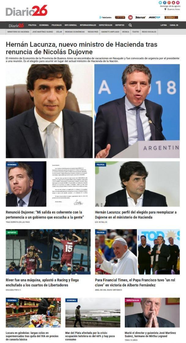 Tapas de diarios, Diario 26, domingo 18-08-19	