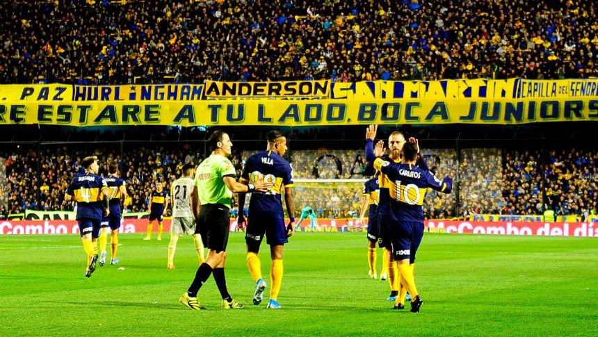Festejo de Carlos Tevez para Boca ante Aldosivi por Superliga