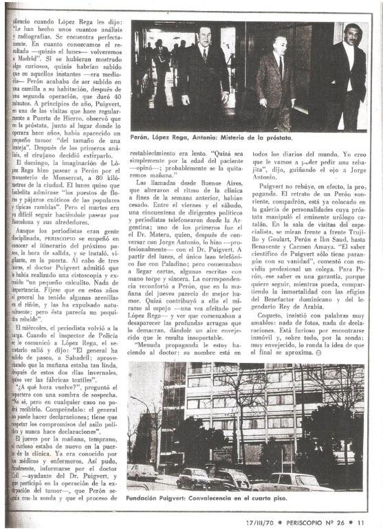 Noticias de la epoca sobre la salud de Perón