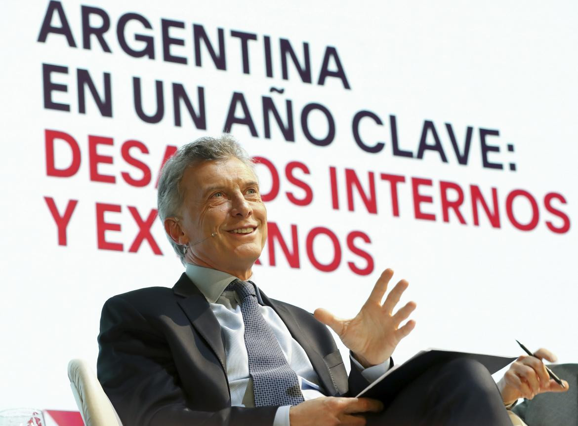 El presidente Mauricio Macri habla en el seminario Democracia y Desarrollo, NA