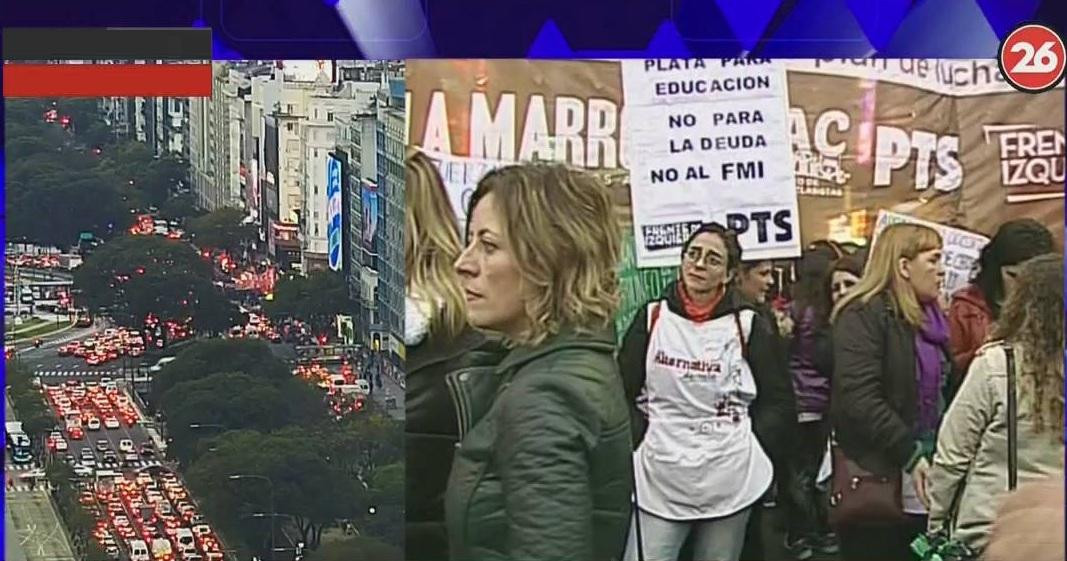 Protesta de docentes de Chubut en el Obelisco, Canal 26