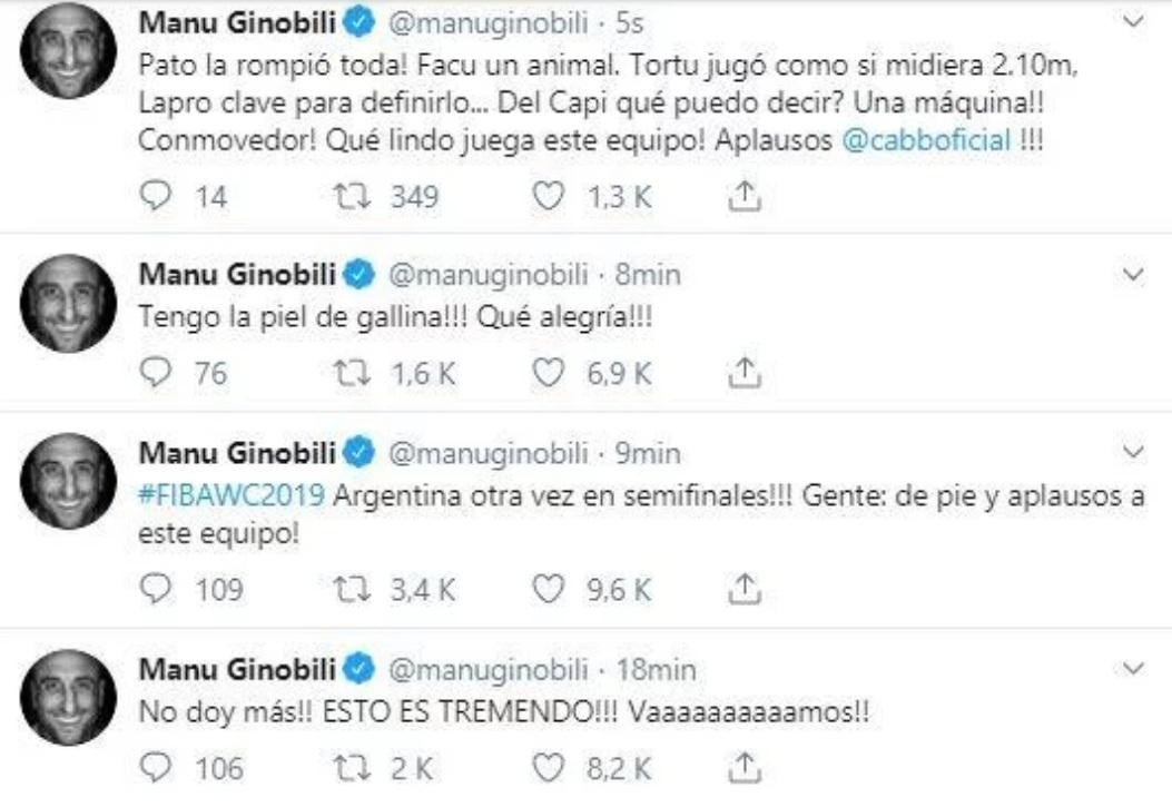 Tuits de Manu Ginóbili por la victoria de Argentina ante Serbia en el Mundial de Básquet