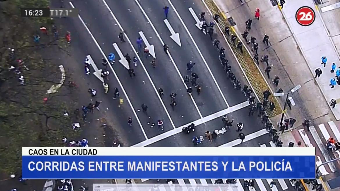 Incidentes en acampe frente al ministerio de Desarrollo social, Canal 26