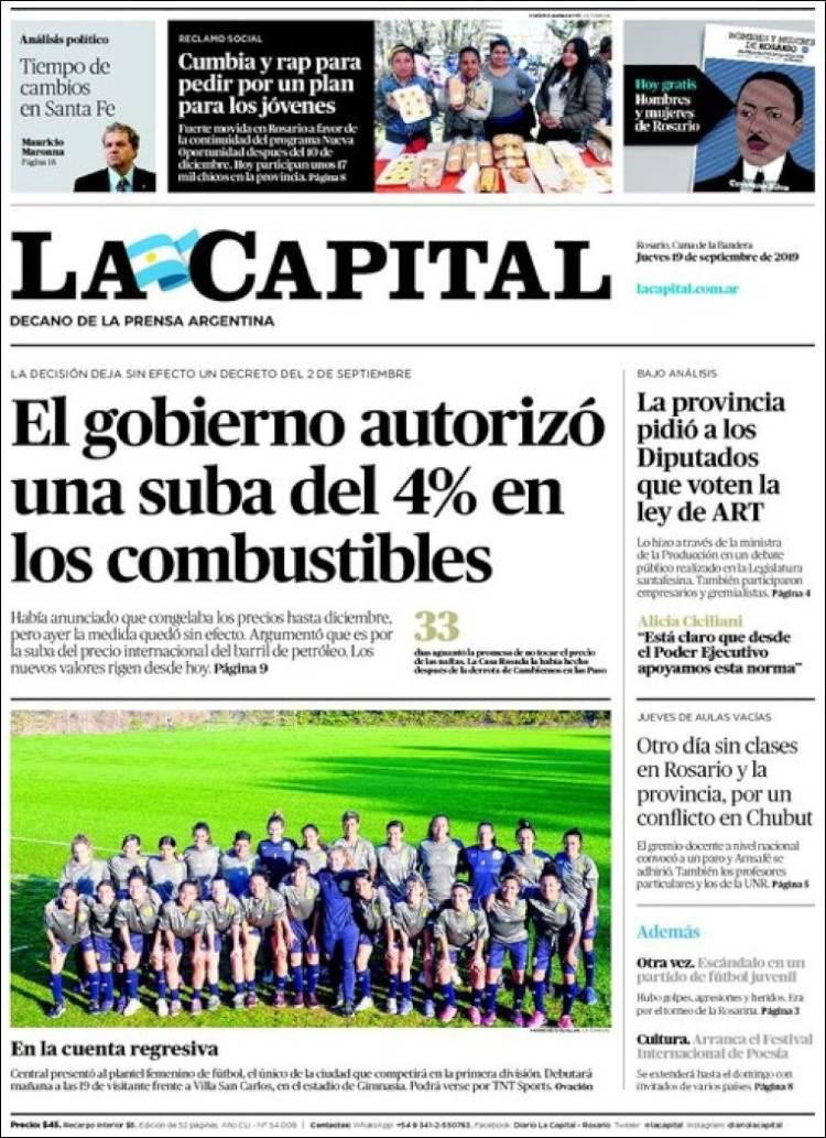 Tapas de diarios, La Capital, jueves 19-09-19