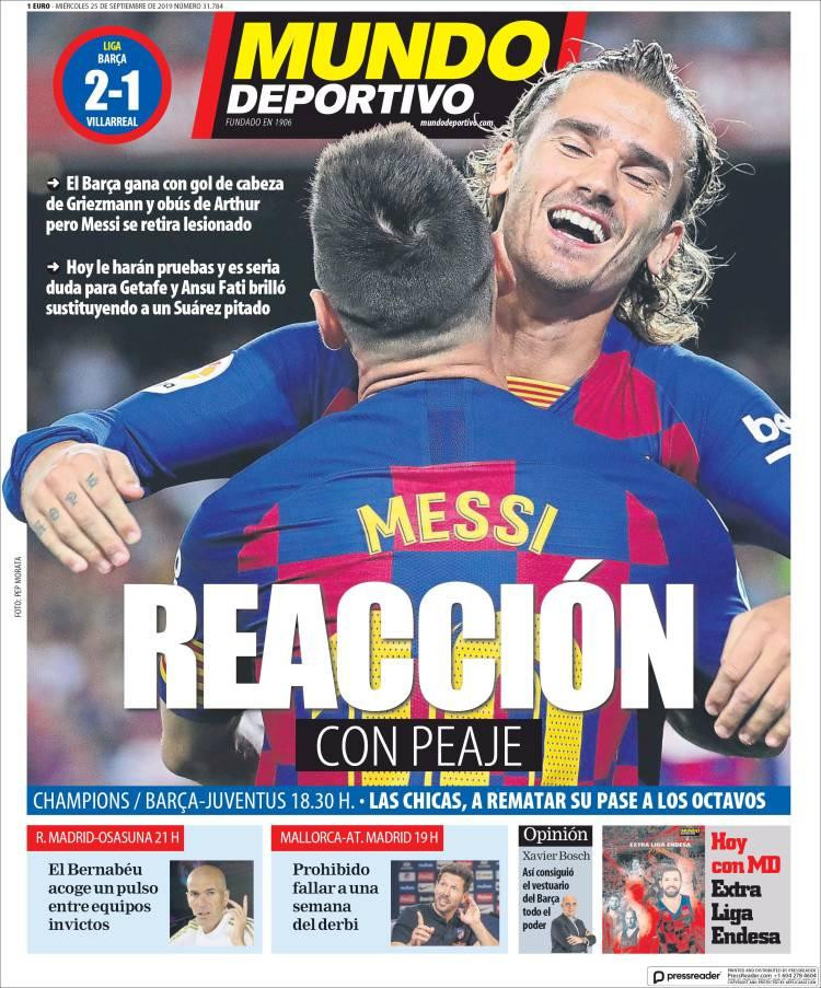 Tapas de diarios, Mundo Deportivo de España, miércoles 25-09-19