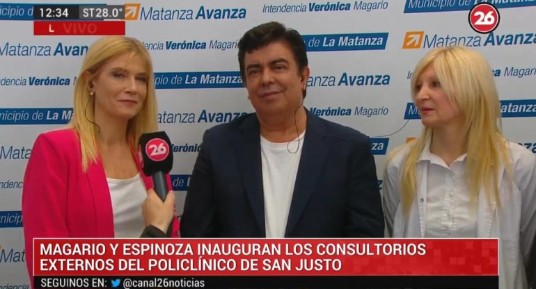 Verónica Magario y Fernando Espinoza, La Matanza, inauguración consultorios externos Policlínico de San Justo, móvil con Canal 26