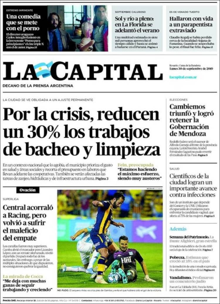 Tapas de diarios, La Capital, lunes 30-09-19