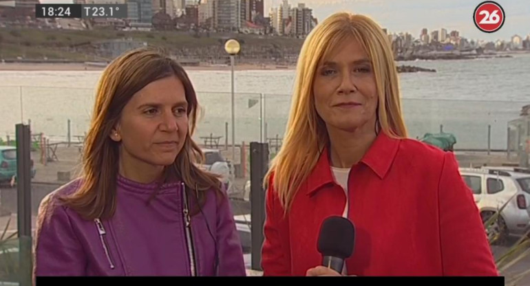 Verónica Magario en Mar del Plata, móvil con Canal 26 