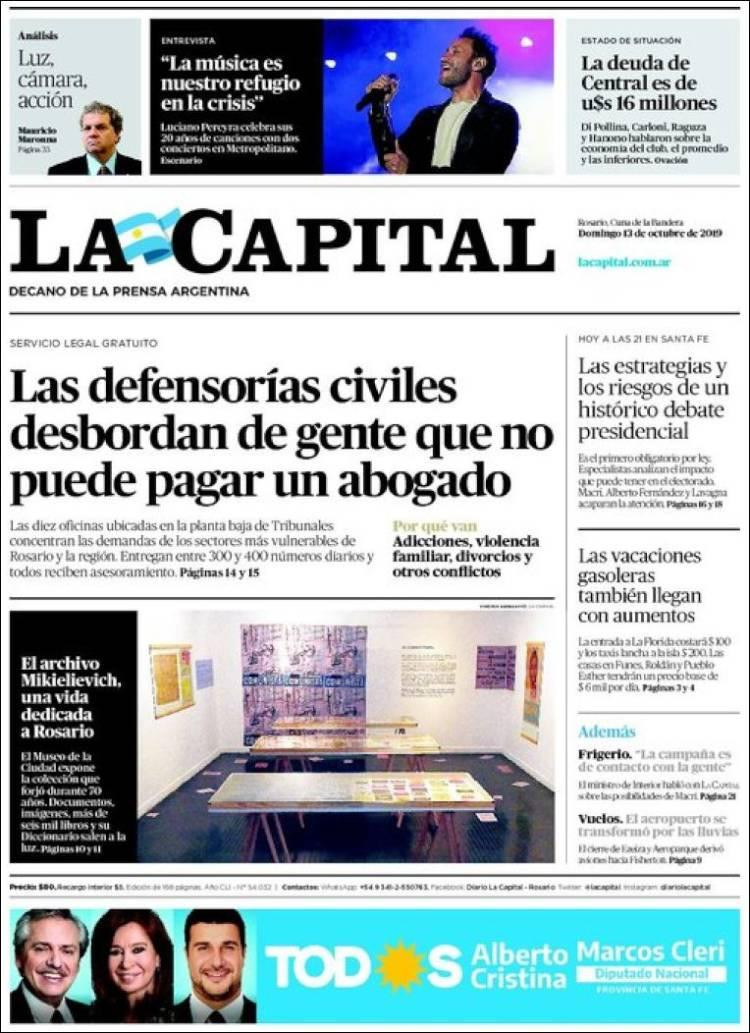 Tapas de diarios, La Capital, domingo 13-10-19