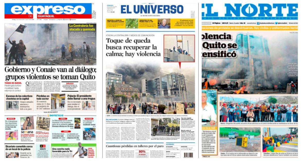Tapas de diarios Ecuador, 13-10-19