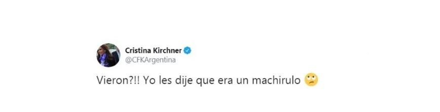 Captura del Twitter de Cristina Kirchner contra Mauricio Macri