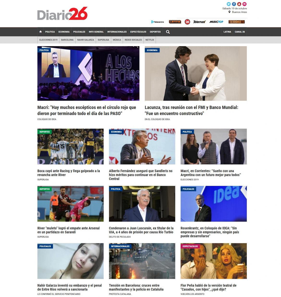 Tapas de Diarios - Diario 26 - Sábado 19-10-19