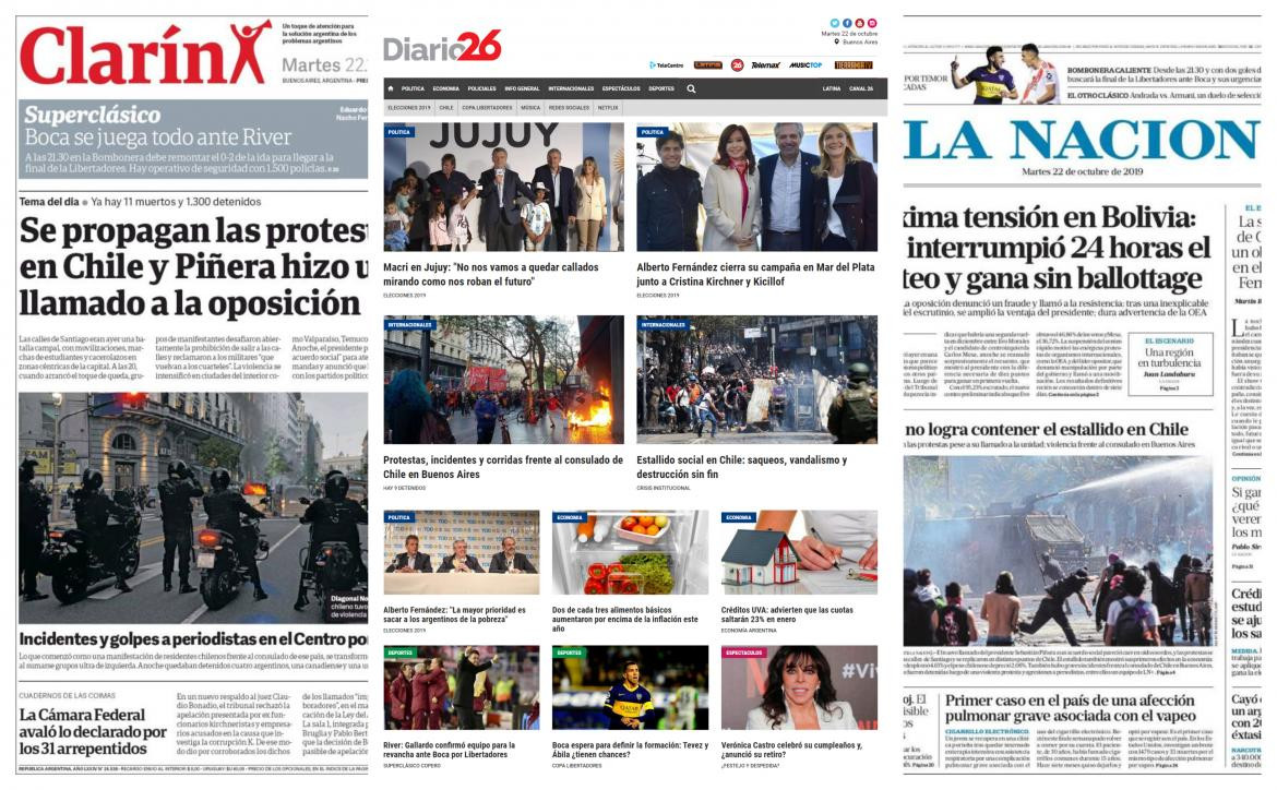 Tapas de Diarios, martes 22-10-19