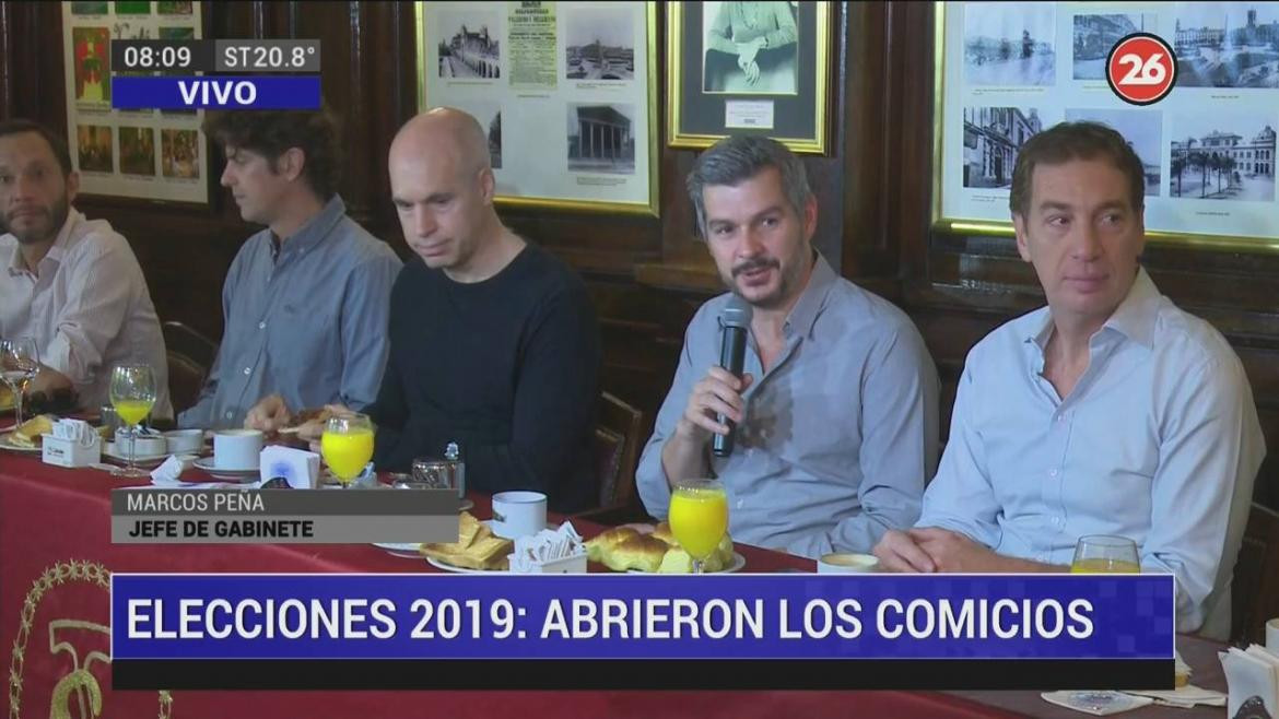 Desayuno Juntos por el Cambio, Marcos Peña, Horacio Rodríguez Larreta, Diego Santilli, NA
