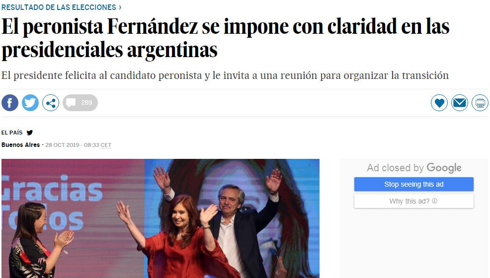 Medios internacionales reflejaron triunfo de Alberto Fernández
