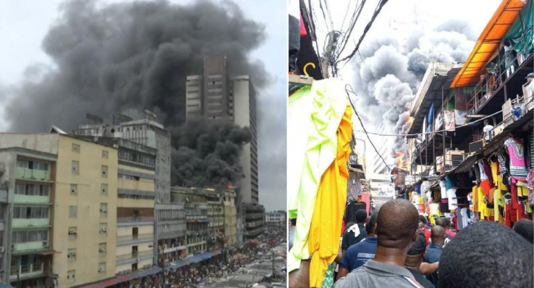 Un voraz incendio se desató en un popular centro comercial de Lagos, la capital de Nigeria