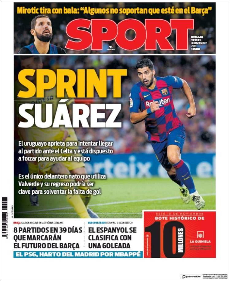 Tapas de diarios, Sport de España, viernes 08-11-19