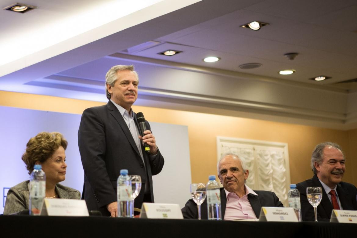 El presidente electo Alberto Fernandez durante la apertura de las deliberaciones deleGrupo de Puebla. Foto NA