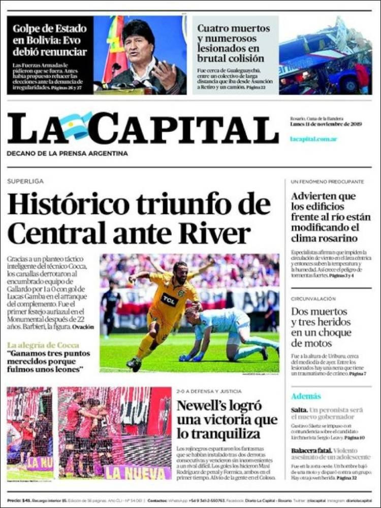 Tapas de diarios, La Capital lunes 11-11-19